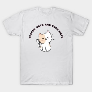 Coffee cats and yoga mats funny yoga and cat drawing T-Shirt